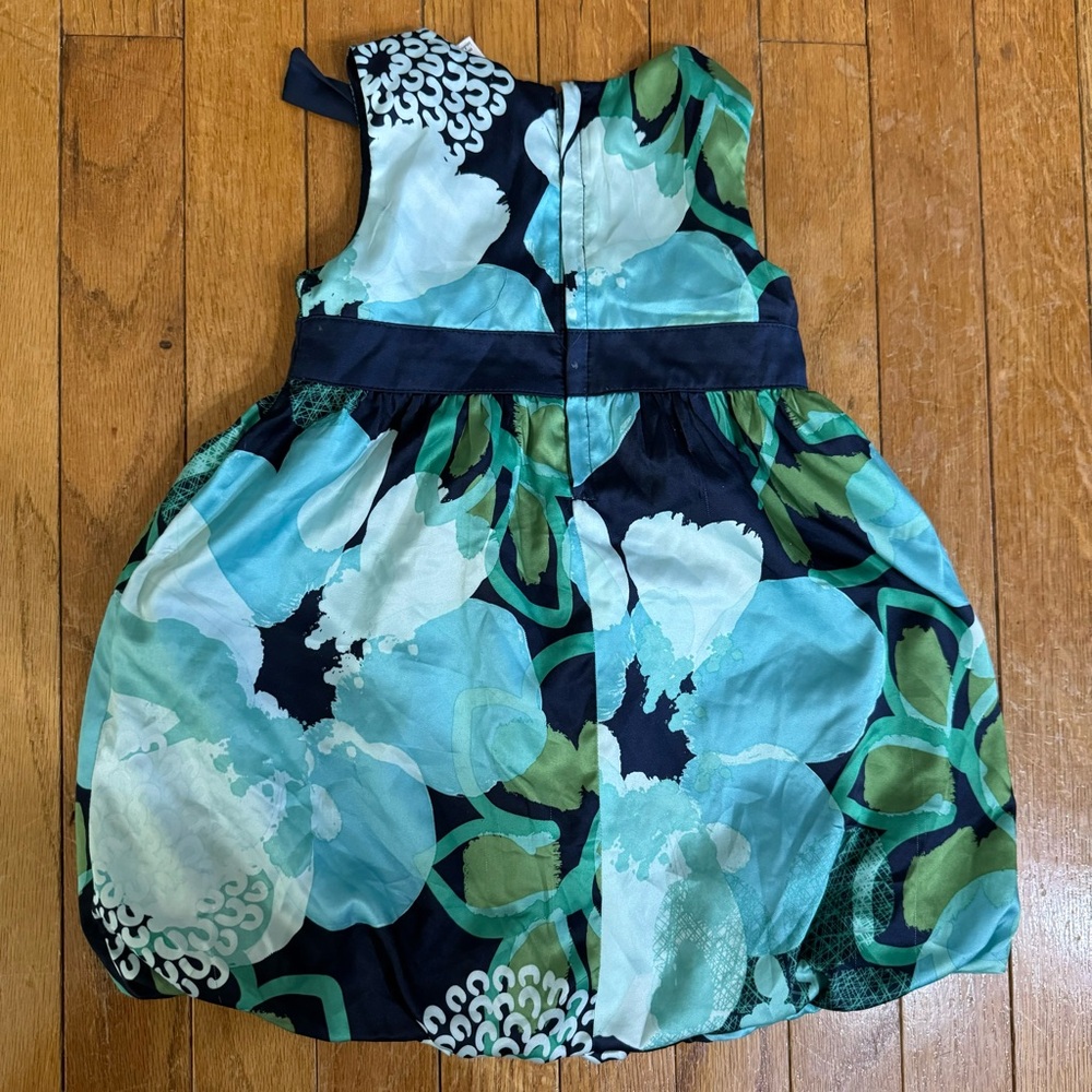 Blue & Green Floral / Flower Dress with Bow and Ribbon‎ 2T - Picture 5 of 5